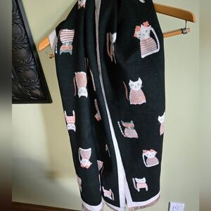 Kitty Cat Blanket Scarf Reversible Black Multi Soft Warm Wrap Gift